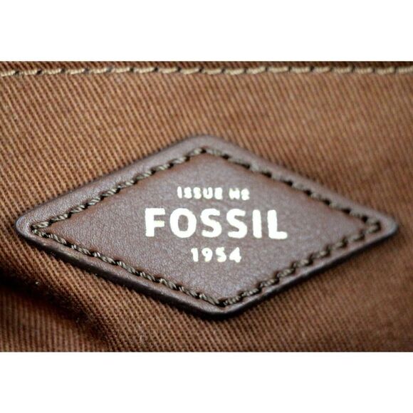 Fossil WHITE GRAY COATED CANVAS BROWN LEATHER TRIM HANDLES SHOULDER BAG BACKPACK - Picture 13 of 16